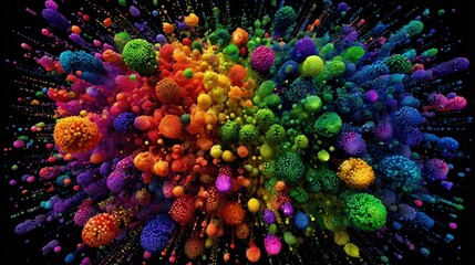 Abstract Colorful Explosion Of Geometric Shapes On Black Background