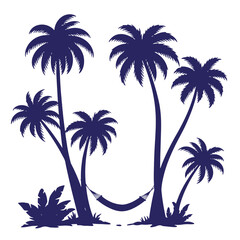 Fototapeta premium Silhouette of palm trees with hammock representing relaxation on a tropical island