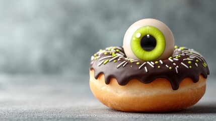 Spooky Halloween Dessert Donut with Eyeball Decoration Kitchen Food Photography Festive Atmosphere