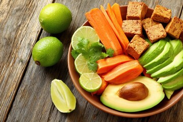 Colorful bowl of healthy vegetables and tofu