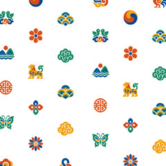 Korean traditional pattern decoration, isolated background. Colorful symbols and geometric motifs, cultural art design