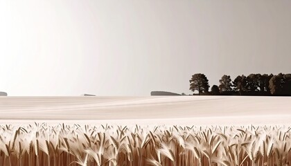Wheat Field at Dawn: Serene Landscape in Neutral Tones