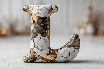 Marble Letter J Sculpture with Gold Accents on Light Surface in Modern Interior
