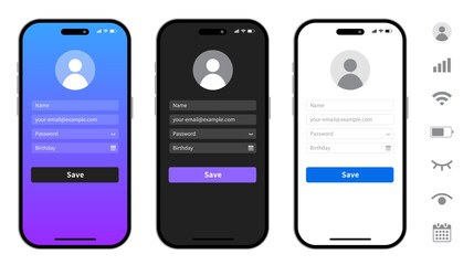 スマホの会員登録・入力フォーム画面UIセット（アプリデザイン・ログイン・新規登録） © Studio MUSUBI