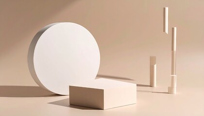 Abstract Beige and White Geometric Sculptures on Neutral Background