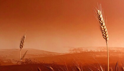 Wheat Stalks at Sunset in a Calm Landscape