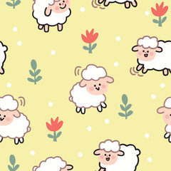 Lovely Jungle Animal sheep Cartoon Illustration.eps