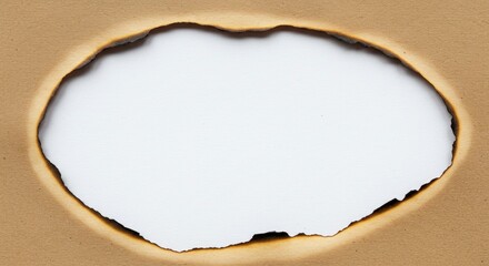 Burnt Paper Hole: Abstract Composition, Charred Edges, Negative Space, Texture.