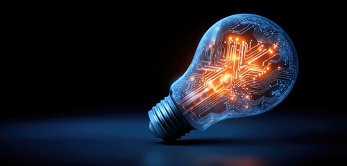 Illuminated lightbulb with glowing circuit board