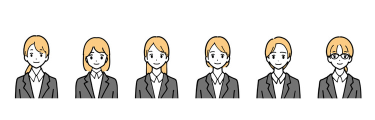 Illustration set of young women in suits, upper body