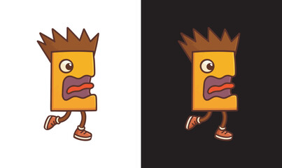 Funny cartoon character illustration with quirky face, spiky hair, big lips, and sneakers, designed in bold colors for t-shirts, stickers, and digital art
