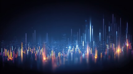 An abstract futuristic cityscape glows with vibrant digital data streams representing information technology and network connectivity.