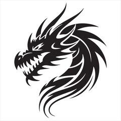 Obraz premium Black Dragon Head Silhouette Illustration on White Background