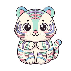 Fototapeta premium Cute cartoon tiger with pastel stripes and big eyes.