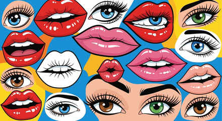 Collection of expressive eyes and lips.