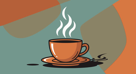 Obraz premium Steaming Hot Coffee Cup on Saucer with Wisps of Steam Rising.