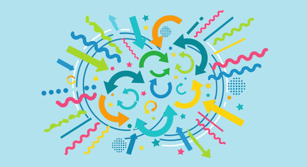 Obraz premium Vibrant Graphic Design with Recycling Arrows and Memphis Style Elements.