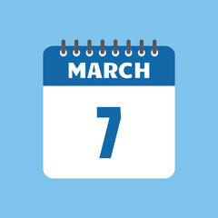 march 7 calendar icon Vector page month design