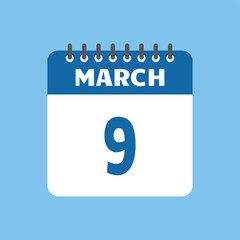 march 9 calendar icon Vector page month design