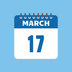 march 17 calendar icon Vector page month design