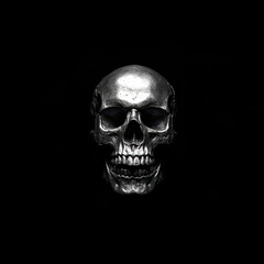 Obraz premium Realistic Metallic Skull on Black Background for Dark Themes