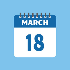 march 18 calendar icon Vector page month design