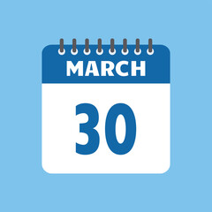 march 30 calendar icon Vector page month design