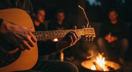 Campfire Serenade: Acoustic Guitarist Plays for Friends Under the Stars