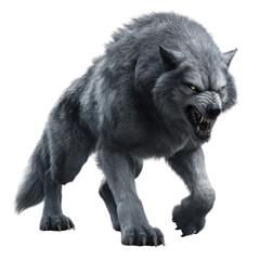 Fierce Grey Wolf Creature with Menacing Expression and Dynamic Stance
