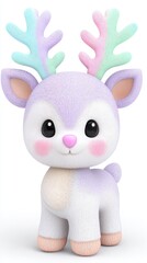 Adorable Pastel Reindeer with Rainbow Antlers on White Background