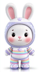 Adorable Plush Bunny in Pastel Rainbow Astronaut Suit