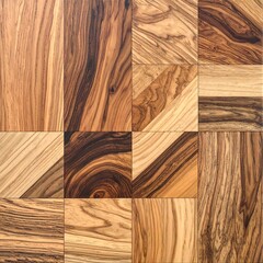 A visually appealing hardwood floor design featuring intricate geometric patterns in warm tones.