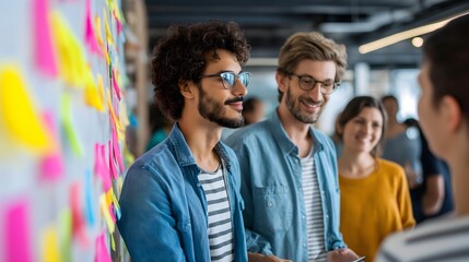startup team brainstorming in coworking space diverse people