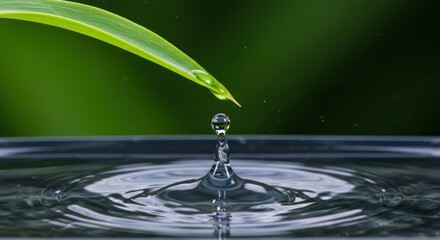 Captivating Water Drop Impact: Leaf, Ripple, and Perfect Reflection.