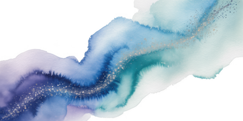 Vibrant abstract watercolor wash flowing majestic blue green and purple hues