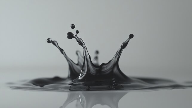 Dramatic splash of dark liquid creating a crown shape against a soft background.