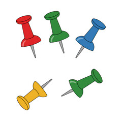 Collection of colorful push pins isolated on transparent background