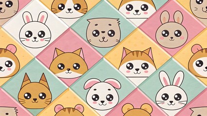 Kawaii Paper Animal Repeat Pattern. Cute origami-style paper animals in repeating pastel pattern—playful and craft inspired.