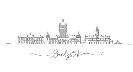 Obraz premium Bialystok Skyline with Poland Minimalist Line Art.