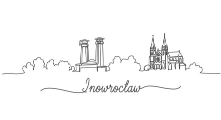Fototapeta premium Inowrocaw line art skyline with Poland, and vector.