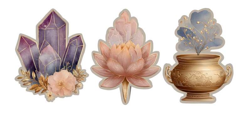 Fototapeta Elegant Floral and Crystal Art Collection with Transparent Background Elements