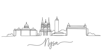Obraz premium Nysa city skyline with single line, Poland, and minimalist.