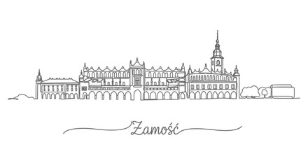 Fototapeta premium Zamo with Poland Skyline Landmark Single Line Art.