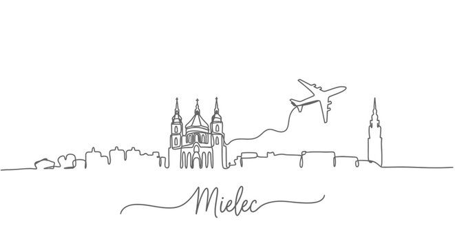 Mielec Skyline Single Line with Poland, and Aircraft.
