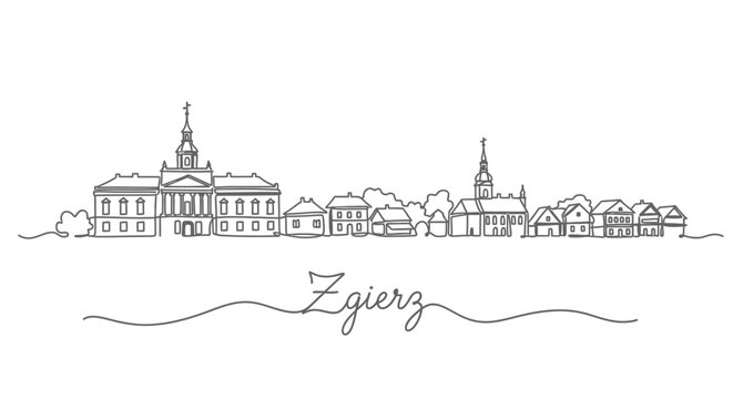 Zgierz City Skyline with Poland, and Minimalist Line Art.