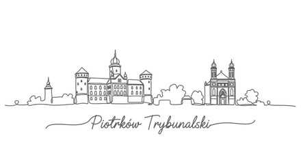 Piotrkow Trybunalski Skyline with Poland Line Art.