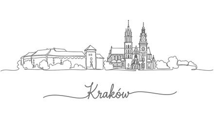 Fototapeta premium Krakow Skyline with Poland Minimal Line Art.