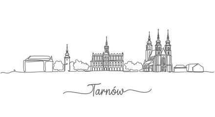 Fototapeta premium Tarnow skyline with Poland Minimalist line art.