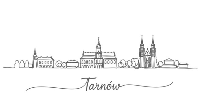 Tarnw with Poland Skyline Cityscape outline.