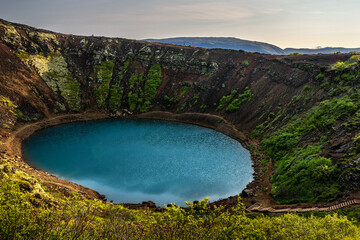 Volcanic crater with blue lake in Iceland © Tom
